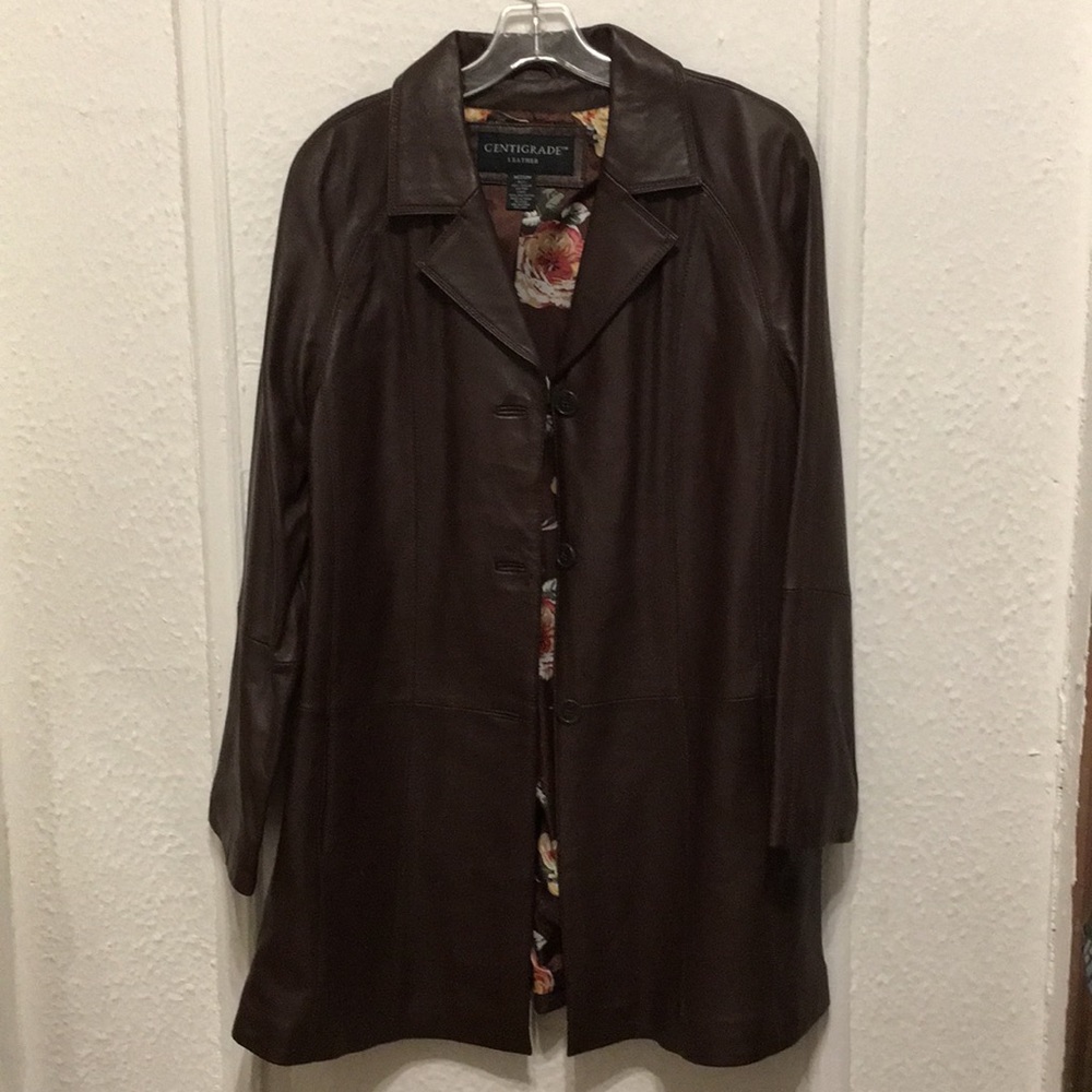 NWOT CENTIGRADE BROWN LEATHER TRENCH COAT SIZE MEDIUM
